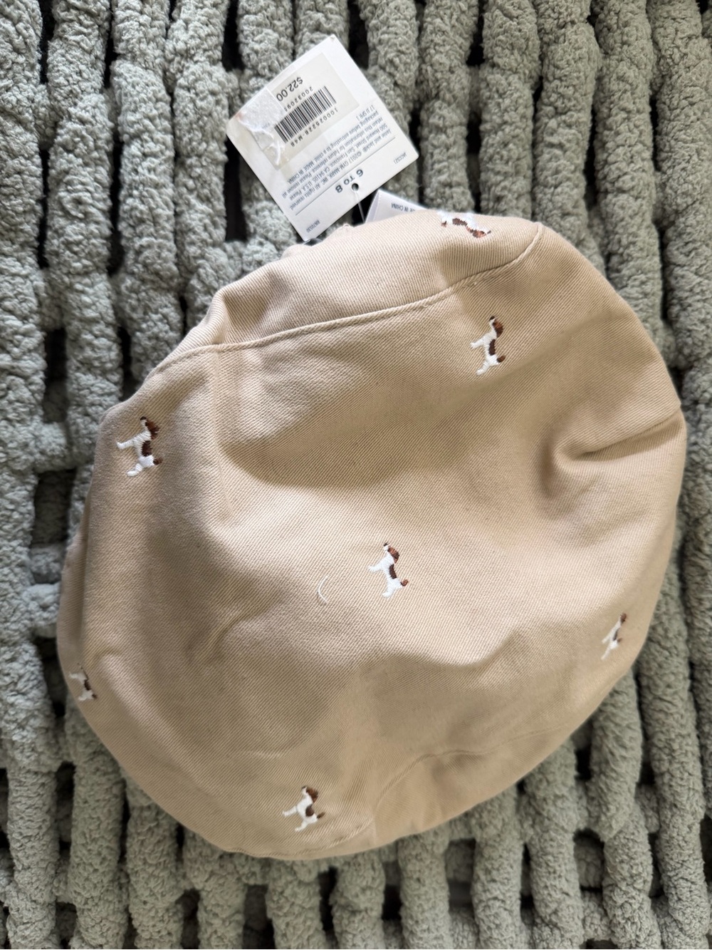 New Janie and Jack Tan Hat with Embroidered Puppies